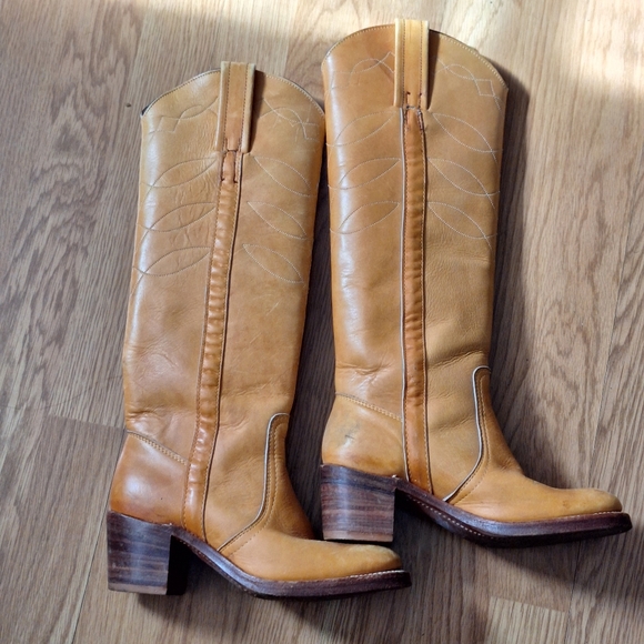 70's Frye Banana Leather Black Label Campus Tall Boots Size 5.5 8559 Rare - Picture 2 of 16